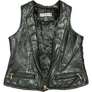 Vintage Black STUDIO Siena Quilted Leather Vest Medium
